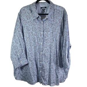 Chaps women's blue paisley 3/4 sleeve button up blouse size 2x